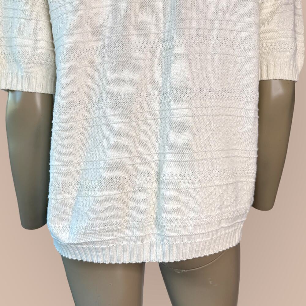 Classic Elements Vintage Short Sleeves Cotton Cable Knit Sweater Womens L White - Picture 9 of 12